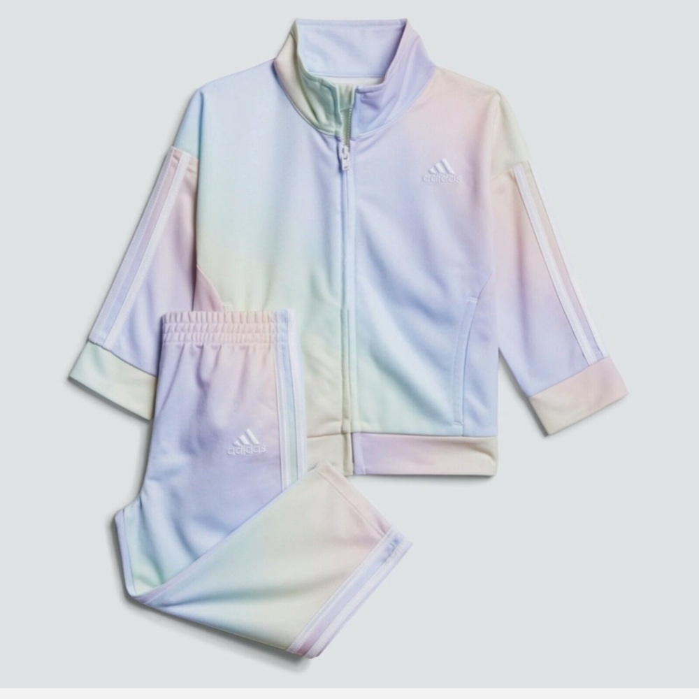 Adidas Sz 2 Toddler Girls 2-Pc Iridescent-Print Tricot Unicorn Pastel Tracksuit - Picture 3 of 16